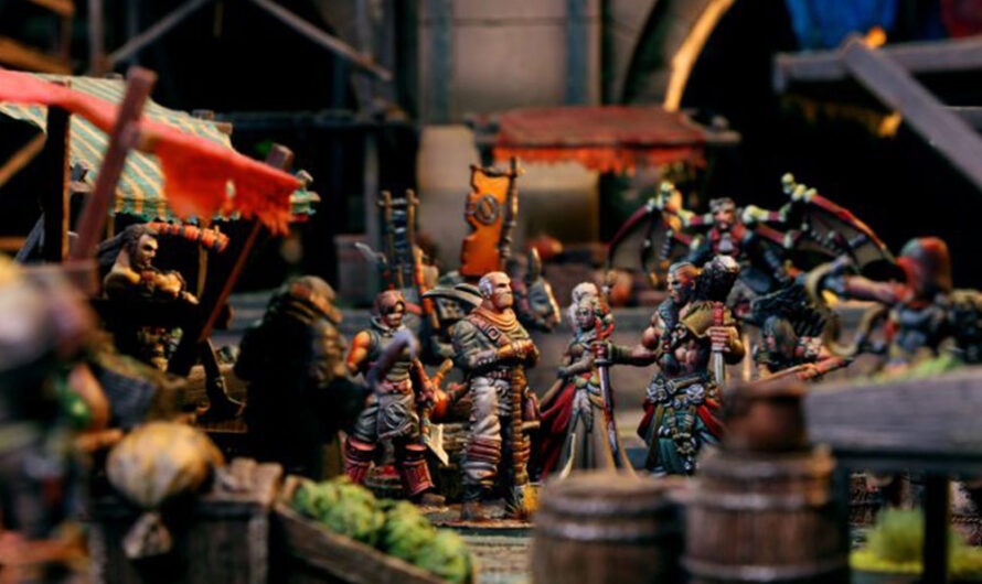 Guild Ball immersive shot of the Farmer guild on a marketplace